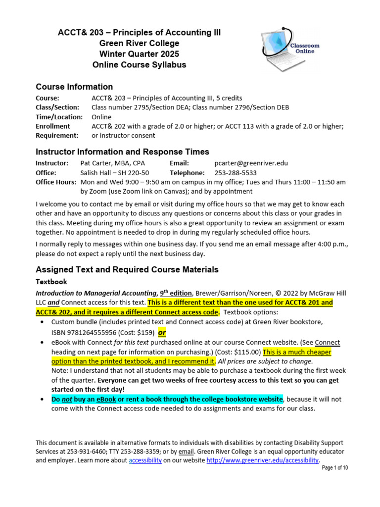 ACCT& 203 OL Syllabus Winter 2025 | PDF | Academic Dishonesty | Plagiarism