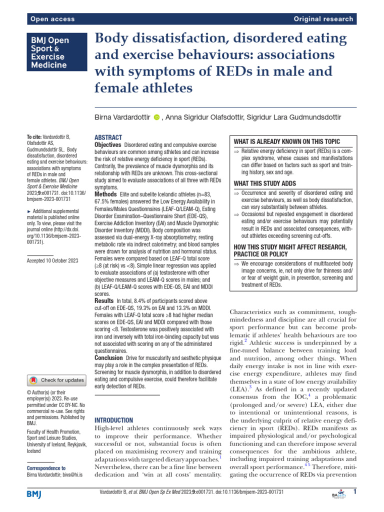 Body Dissatisfaction, Disordered Eating and Exercise Behaviours ...