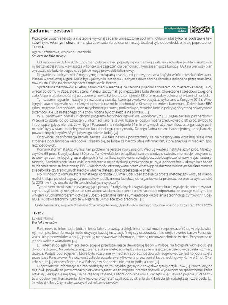 Zadania Testy Nieliterackie | PDF