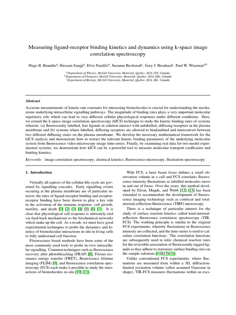 Measuring Ligand-Receptor Binding Kinetics and Dynamics Using K-Space ...