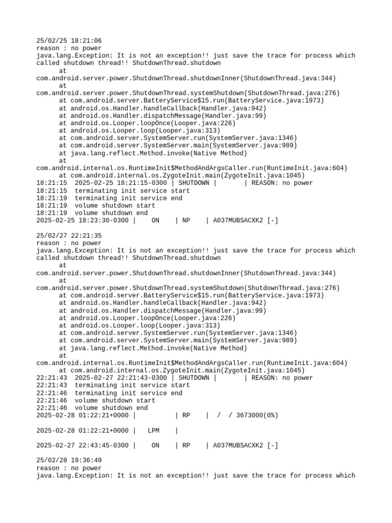 Android Shutdown Log: No Power Events | PDF | Java (Programming ...