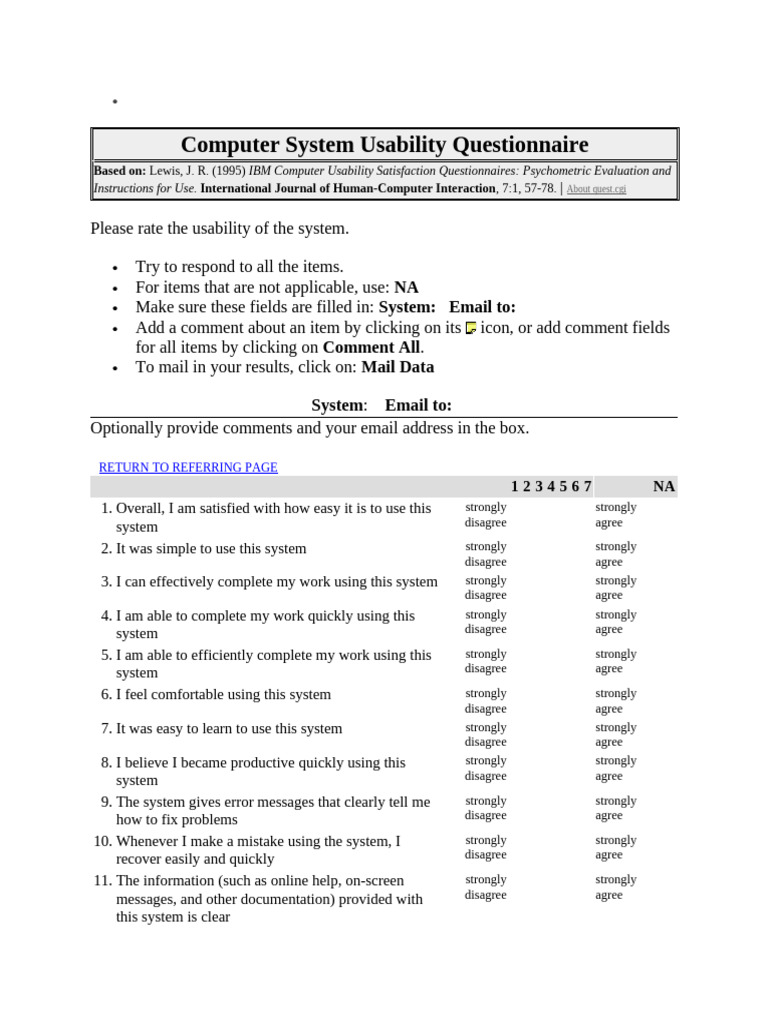 Usability Questionnaire Template | PDF | Usability | Questionnaire