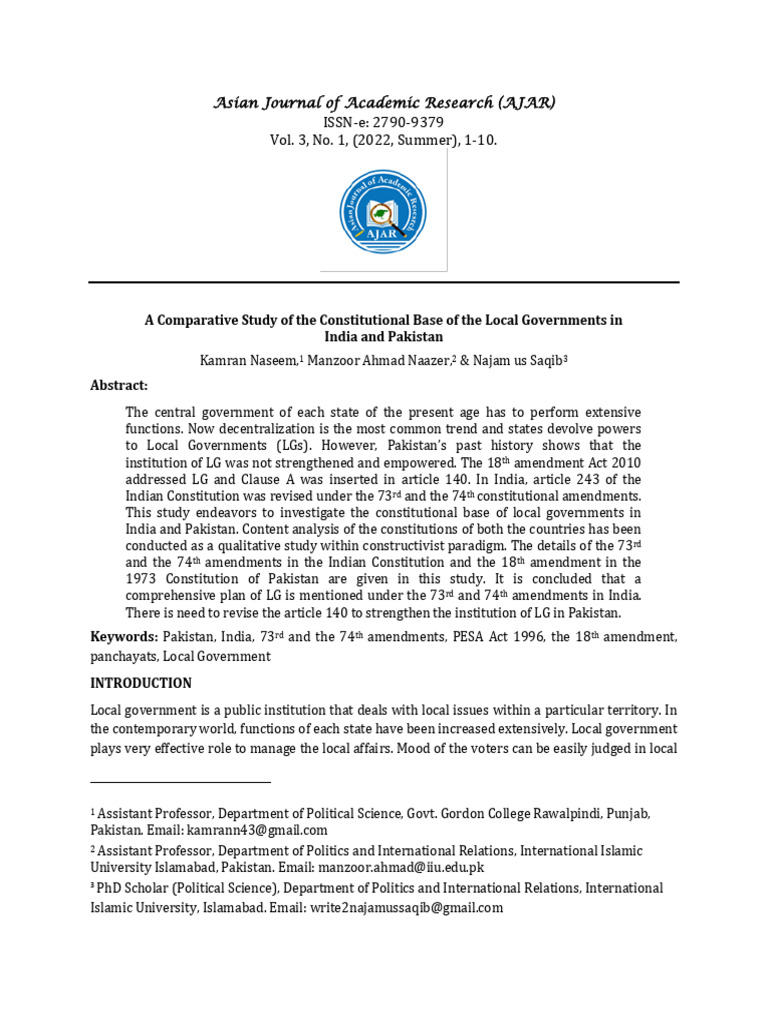Local Government in India vs. Pakistan | PDF | Governance | Government ...