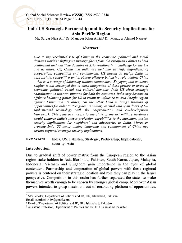 India Us Strtegic Partnership | PDF | International Relations | Government