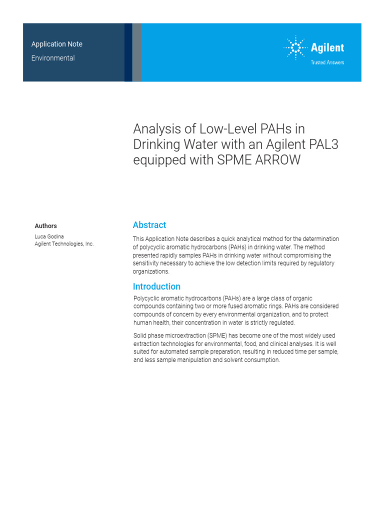 Low-Level PAH Detection in Water | PDF | Polycyclic Aromatic Hydrocarbon