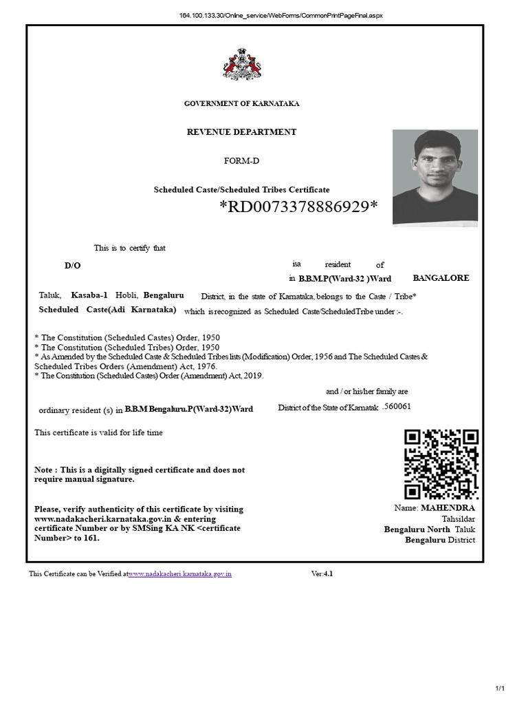 Mahesh Karki Scheduled Caste Certificate | PDF | Government Of India ...