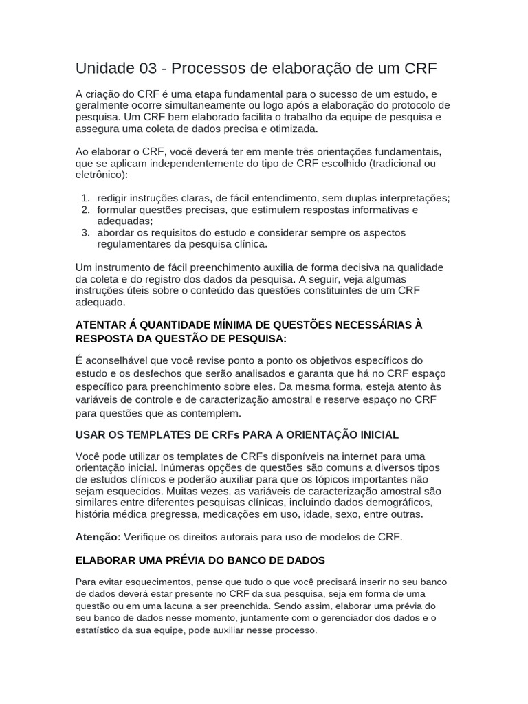 Elaboração Eficiente de CRF em Pesquisa | PDF | Dados | Teste clínico
