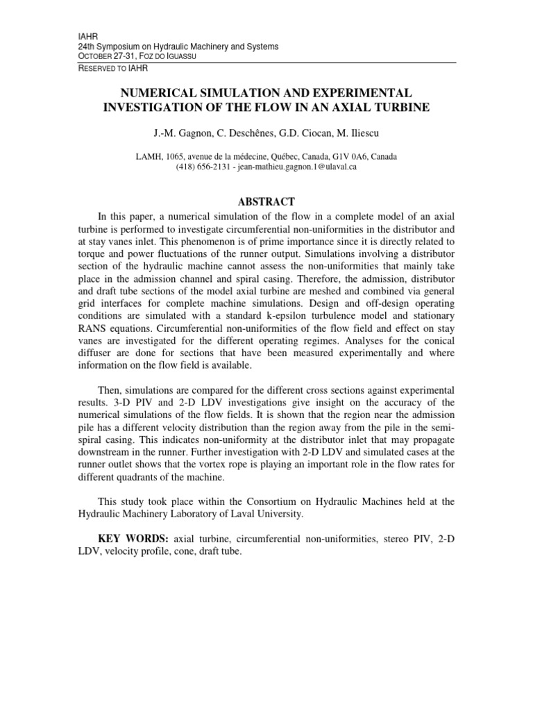 (C) Numerical Simulation and Experimental Investigation of The Flow in ...