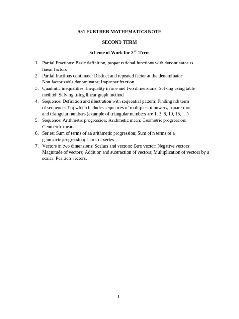 SS1 Further Mathematics Term 2 Notes | PDF | Quadratic Equation ...