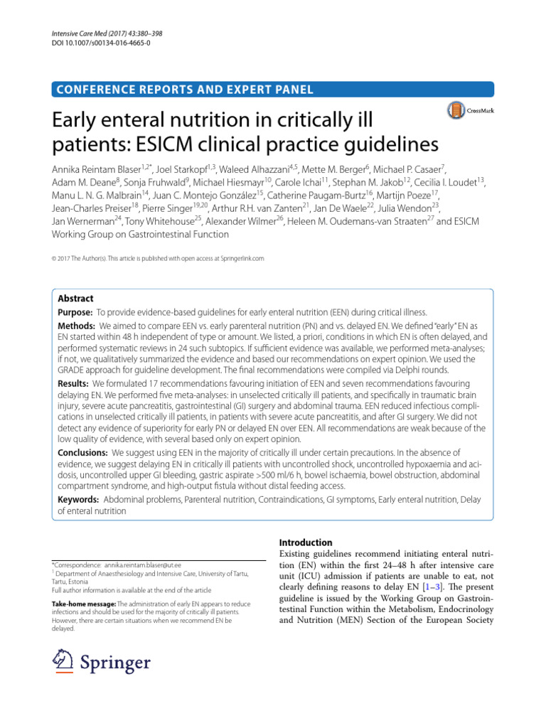 Early Enteral Nutrition Guidelines for ICU | PDF | Randomized ...
