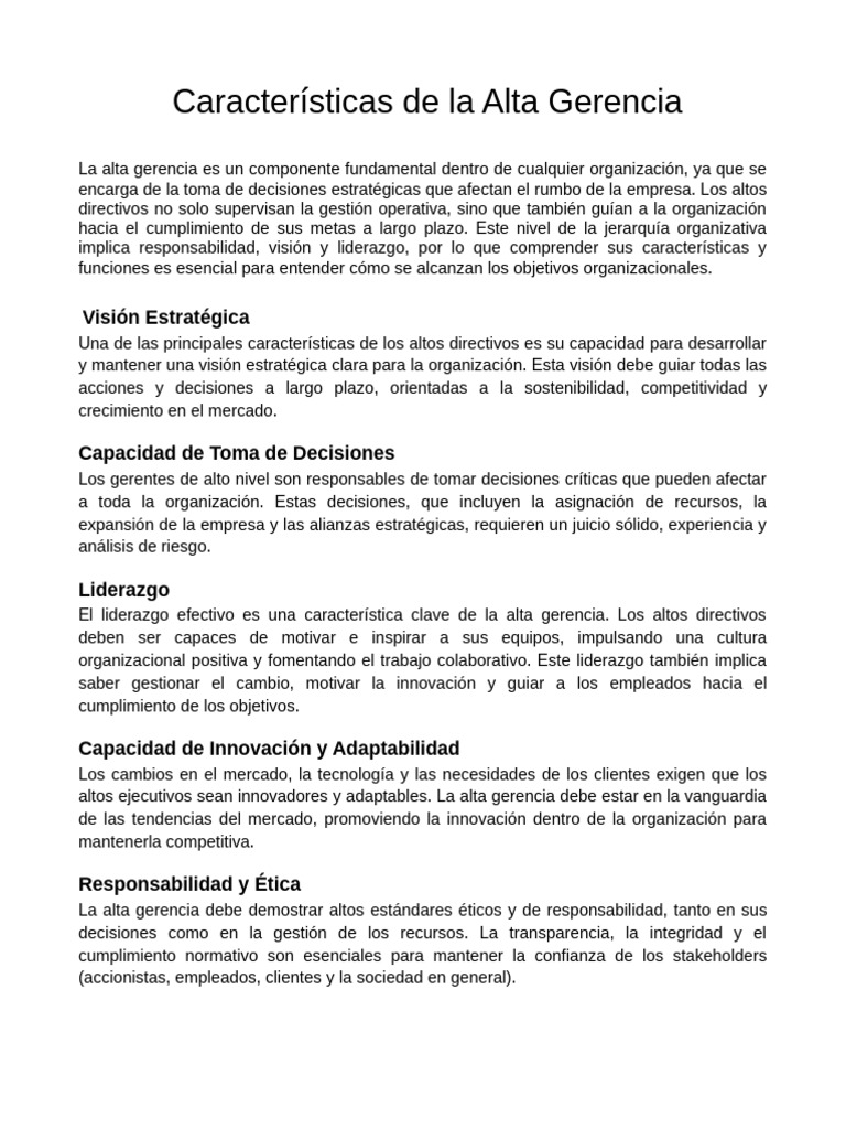Características Clave de la Alta Gerencia | PDF | Planificación | Business