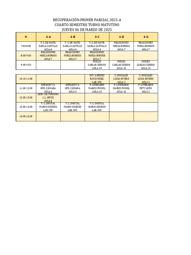 Horario de Clases Cuarto Semestre 2025 | PDF
