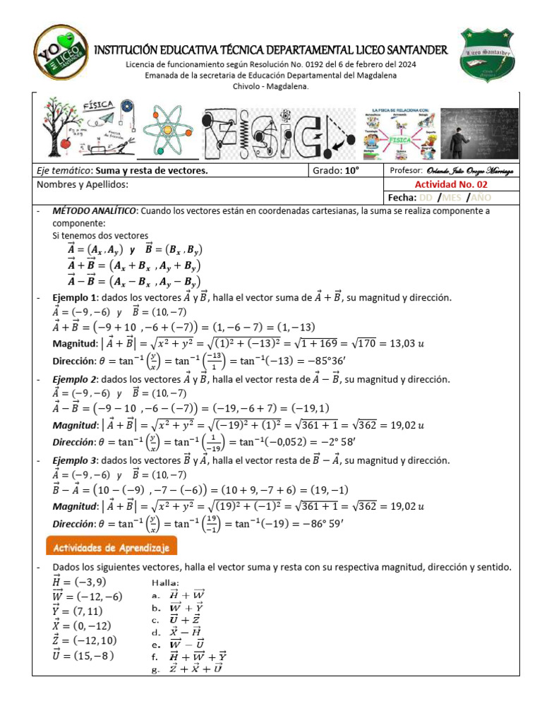 Eva - Fisica 10°-Suma y Resta de Vectores | PDF | Vector Euclidiano ...