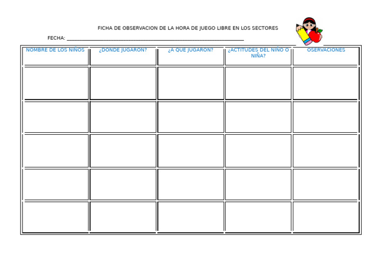 Ficha de Observacion de La Hora de Juego Libre en Los Sectores | PDF
