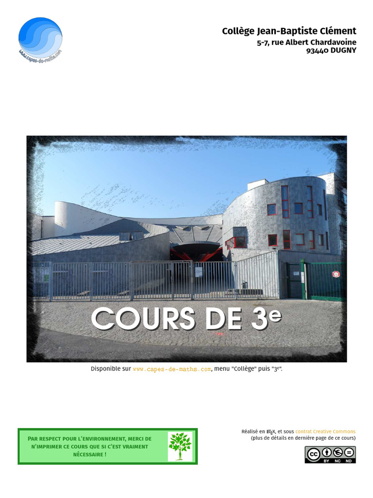 Cours de Mathématiques 3e - 2017/2018 | PDF | Mathématiques | Géométrie