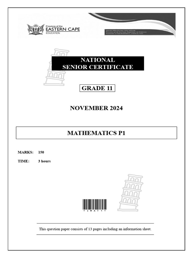 EC Maths Grade 11 November 2024 P1 and Memo | PDF | Mathematical ...