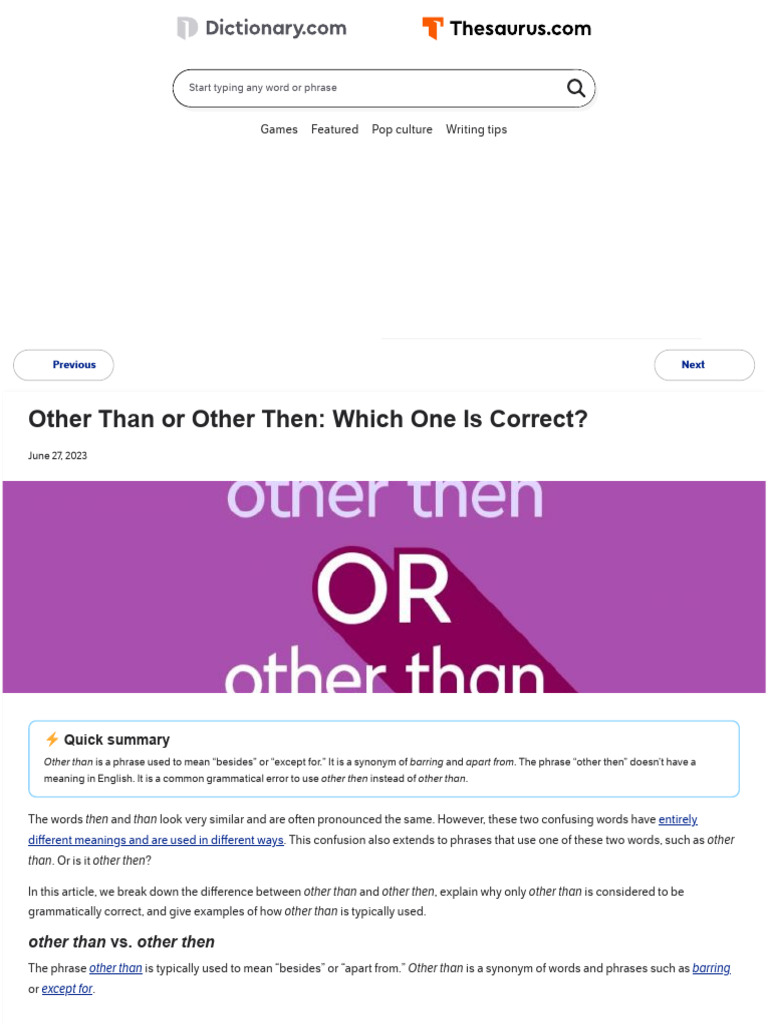 Correct Usage of "Other Than" | PDF | Adverb | Adjective
