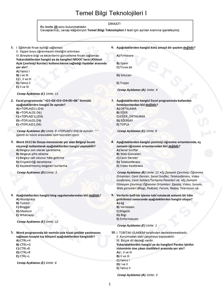 Temel Bilgi Teknolojileri I | PDF