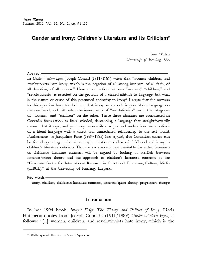 Irony in Children's Literature Criticism | PDF | Gender | Gender Studies