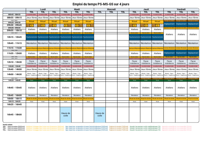 Emploi du temps PS-MS-GS sur 4 jours | PDF