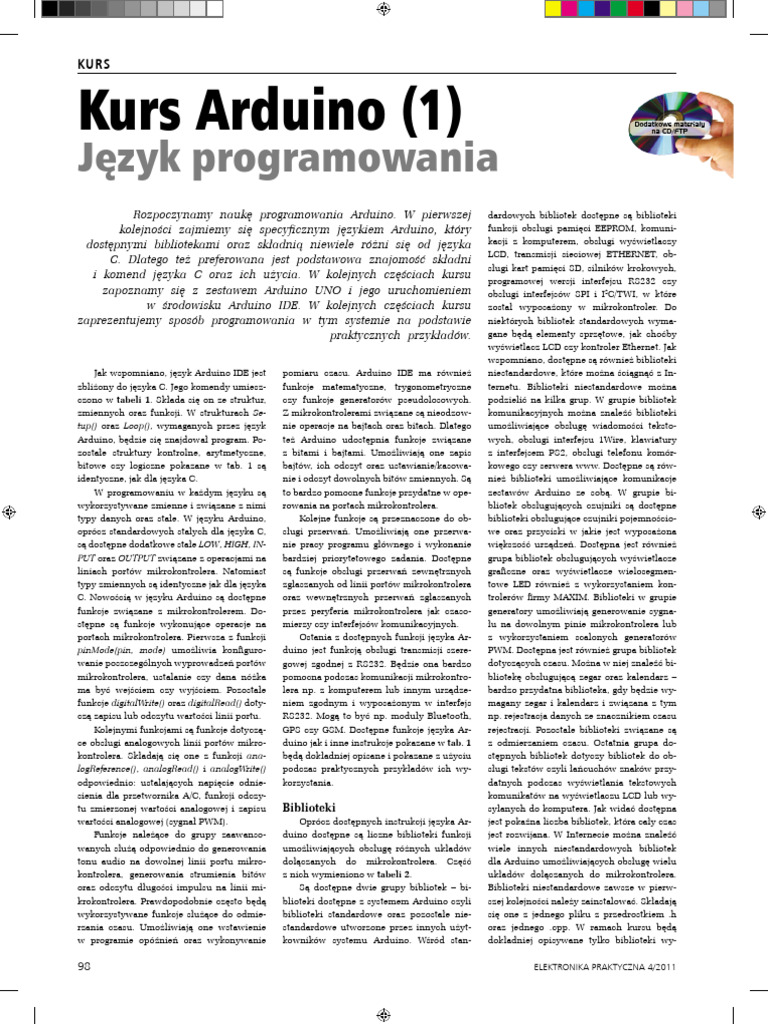 Język Programowania. KURS Kurs Arduino | PDF