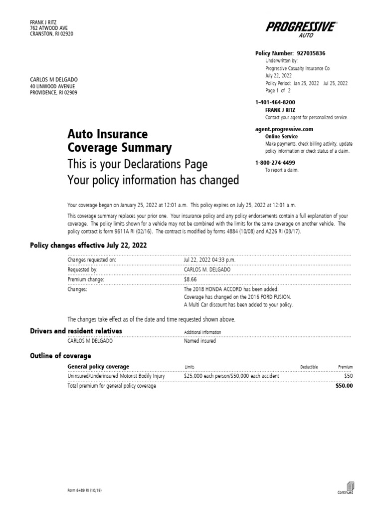 Declarations Page | PDF | Insurance | Deductible