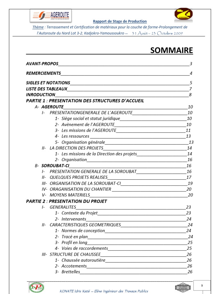 Exemple Rapport De Stage Transport Routier rapport de stage Route /Terrassement et essais couche de forme | Route