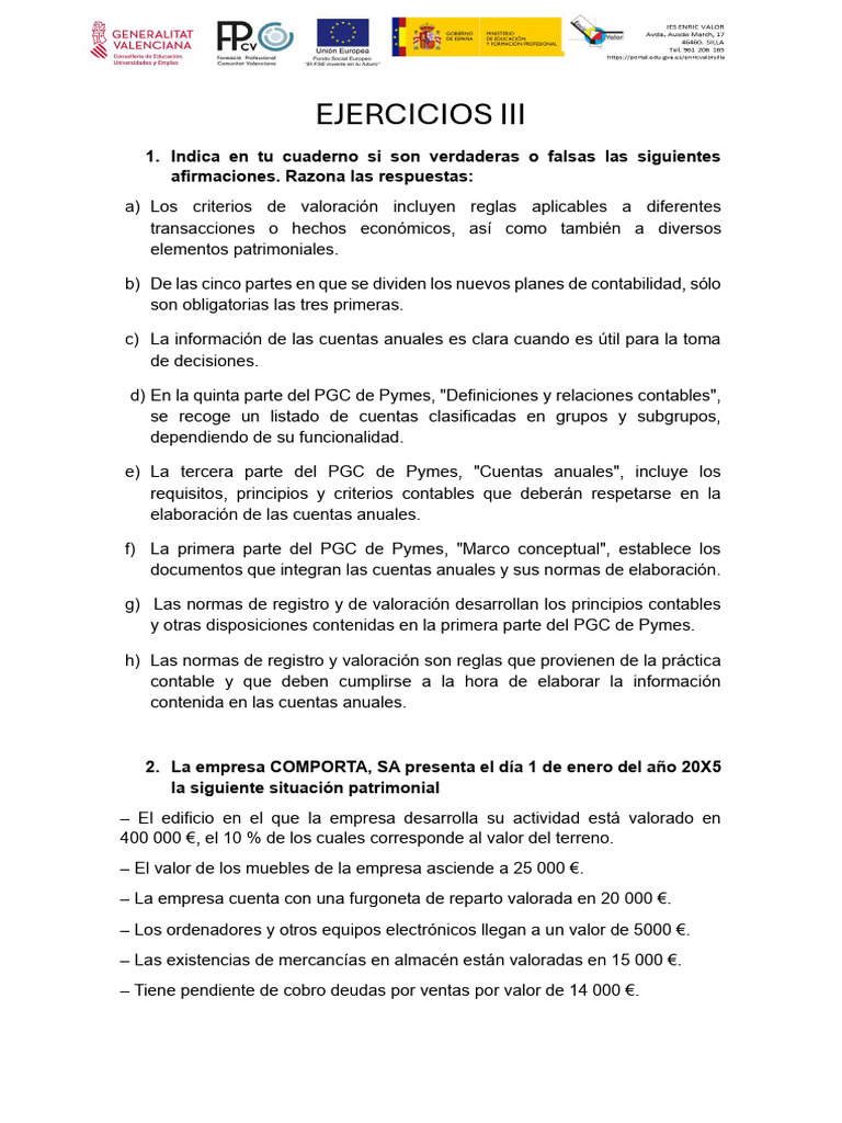 Ejercicios de Contabilidad y PGC | PDF | Contabilidad | Estado financiero