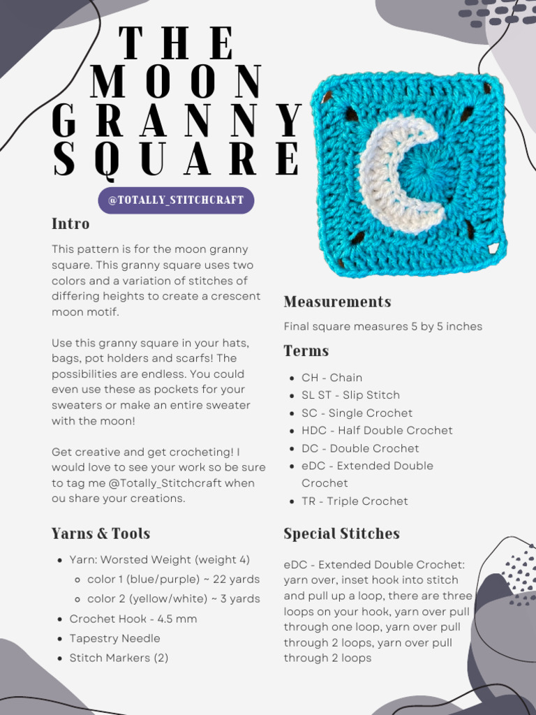 The Moon Granny Square PDF Pattern | PDF | Crochet | Textiles