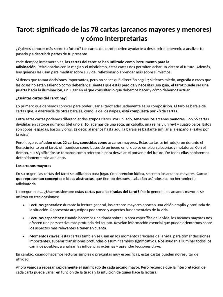 Significado de las 78 cartas del tarot | PDF | Tarot | Jugando a las cartas