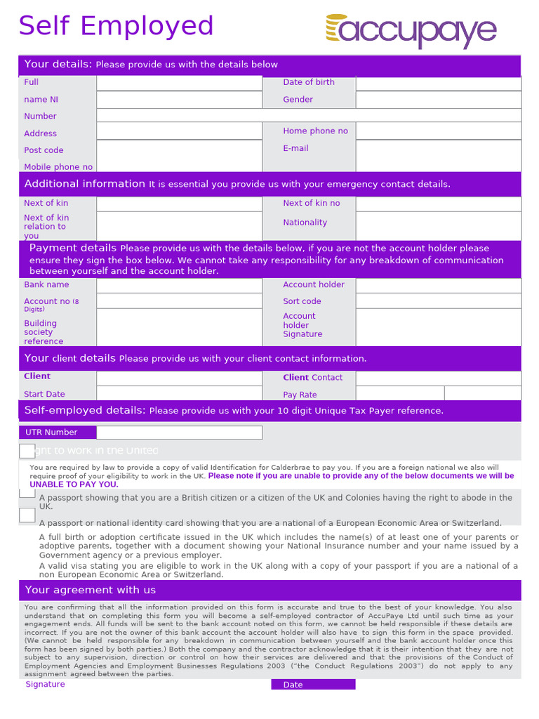 Self-Employed Contractor Registration Form | PDF | Identity Document ...
