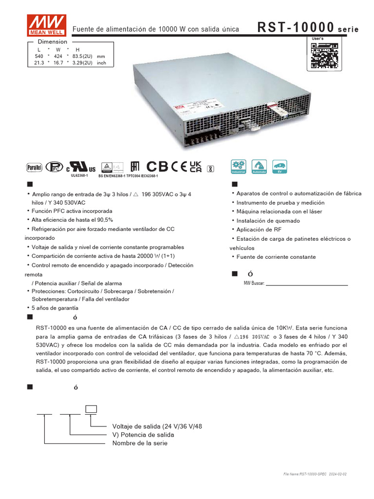 Fuente de Alimentación RST-10000 de 10KW | PDF | Relé | Fuente de ...