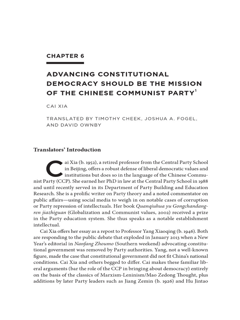 Advancing Democracy in China: Cai Xia's Vision | PDF | Communism | Marxism