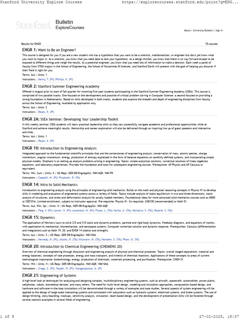 Stanford Engineering Course Overview | PDF | Ordinary Differential ...