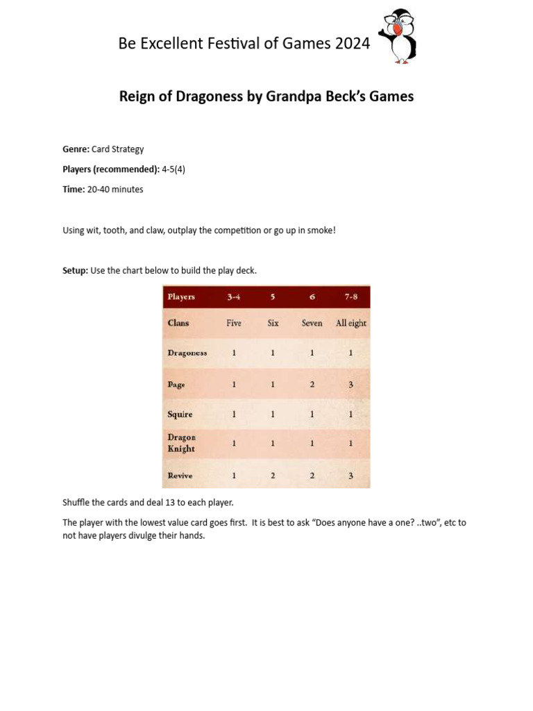 Reign of Dragoness Game Rules 2024 PDF
