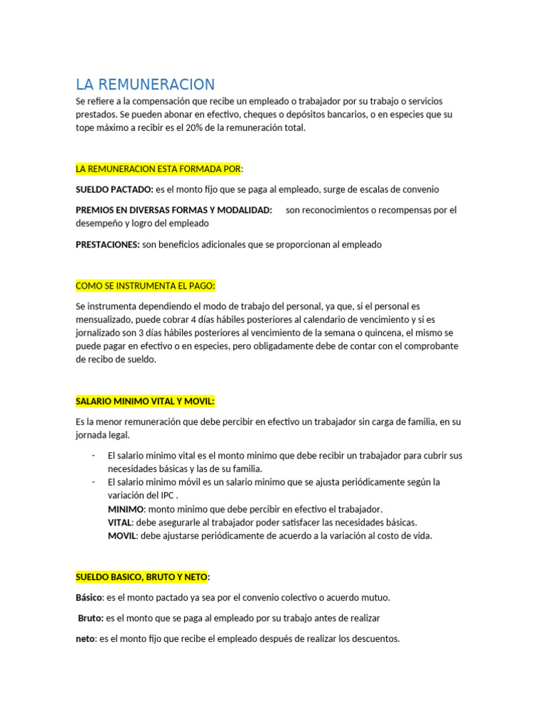 Tipos y Estructura de Remuneración Laboral | PDF | Salario | Costo de ...