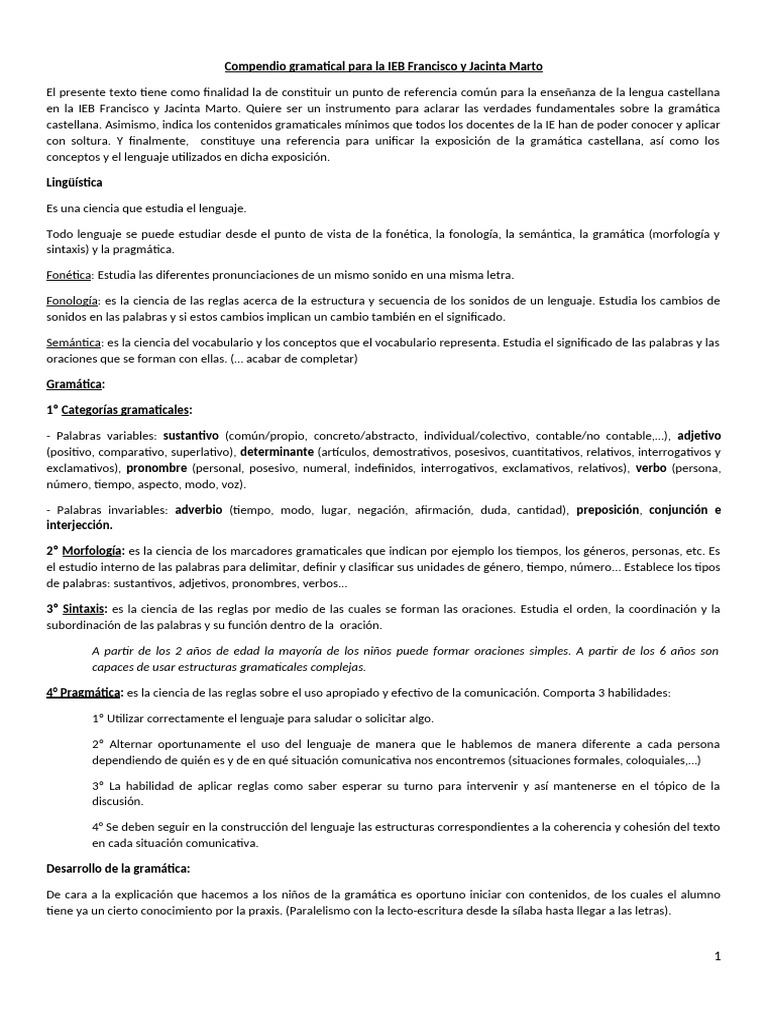 Gramática Castellana para IEB Marto | PDF | Sustantivo | Predicado ...