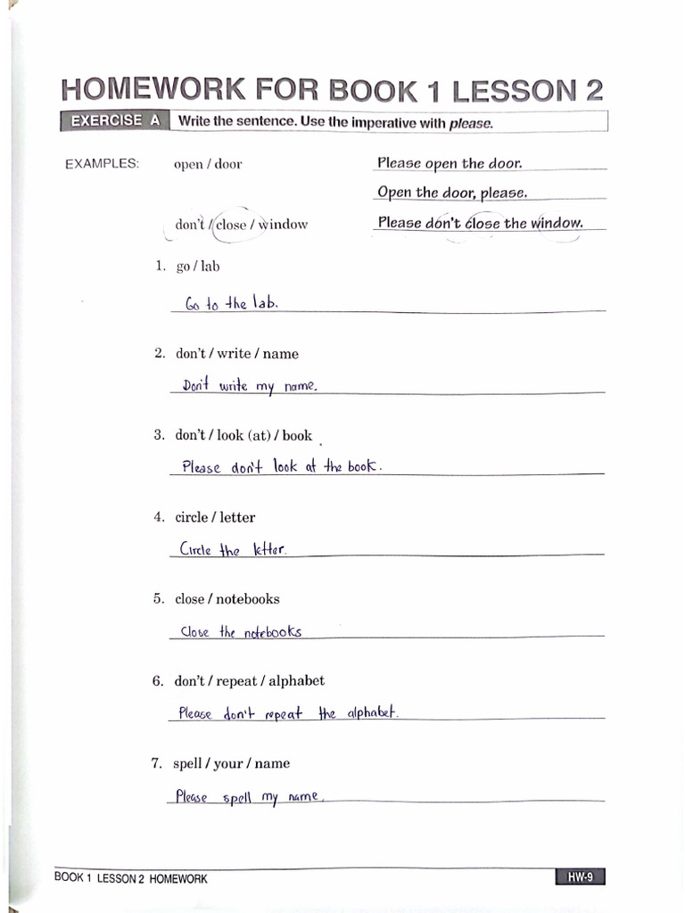 Homework For Book 1 Lesson 2 | PDF