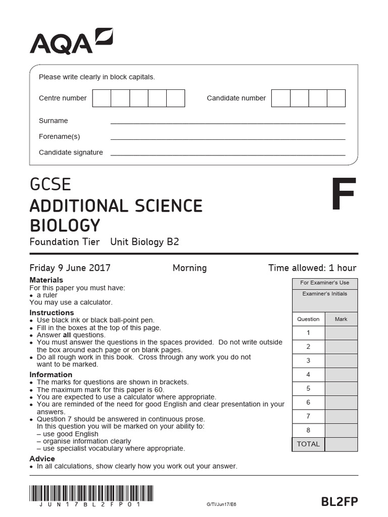 GCSE Biology B2 Exam Paper June 2017 | PDF | Leaf | Glucose