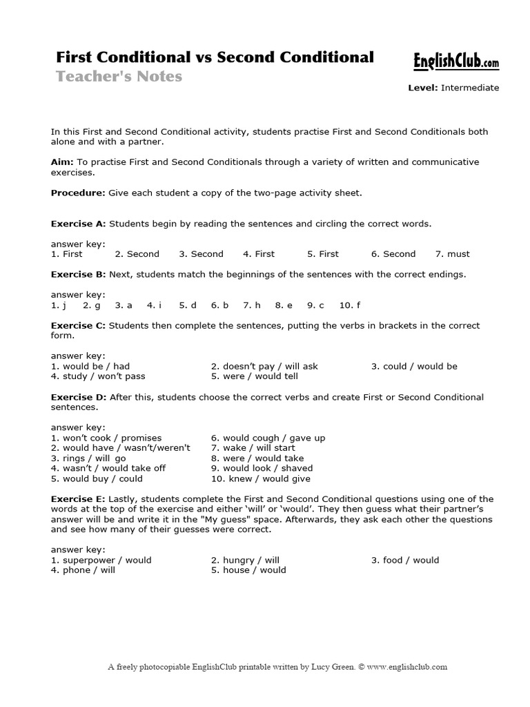 1st Vs 2nd Conditional Teacher | PDF