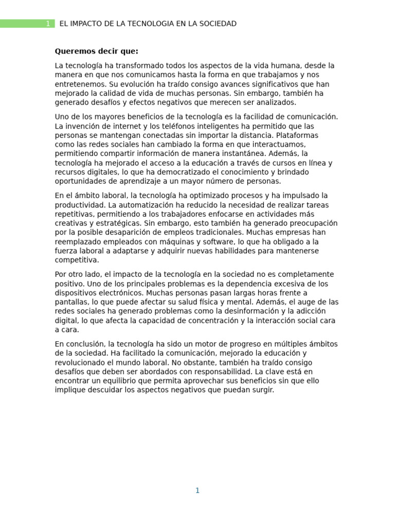 Impacto de la Tecnología en la Sociedad | PDF | Internet | Sociedad