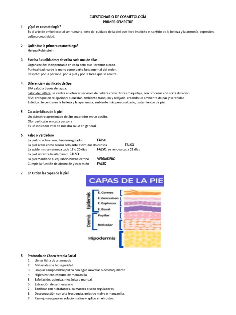Cuestionario de Cosmetología Esencial | PDF | Piel | Pelo