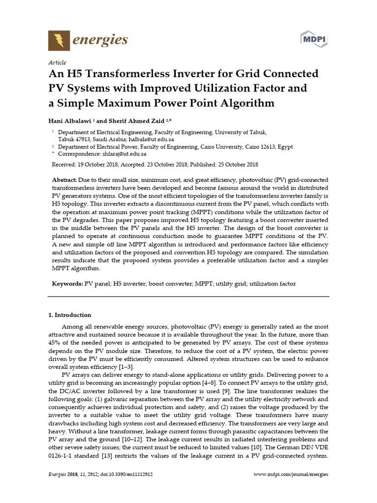 An H5 Transformerless Inverter for Grid Connected | PDF | Power ...