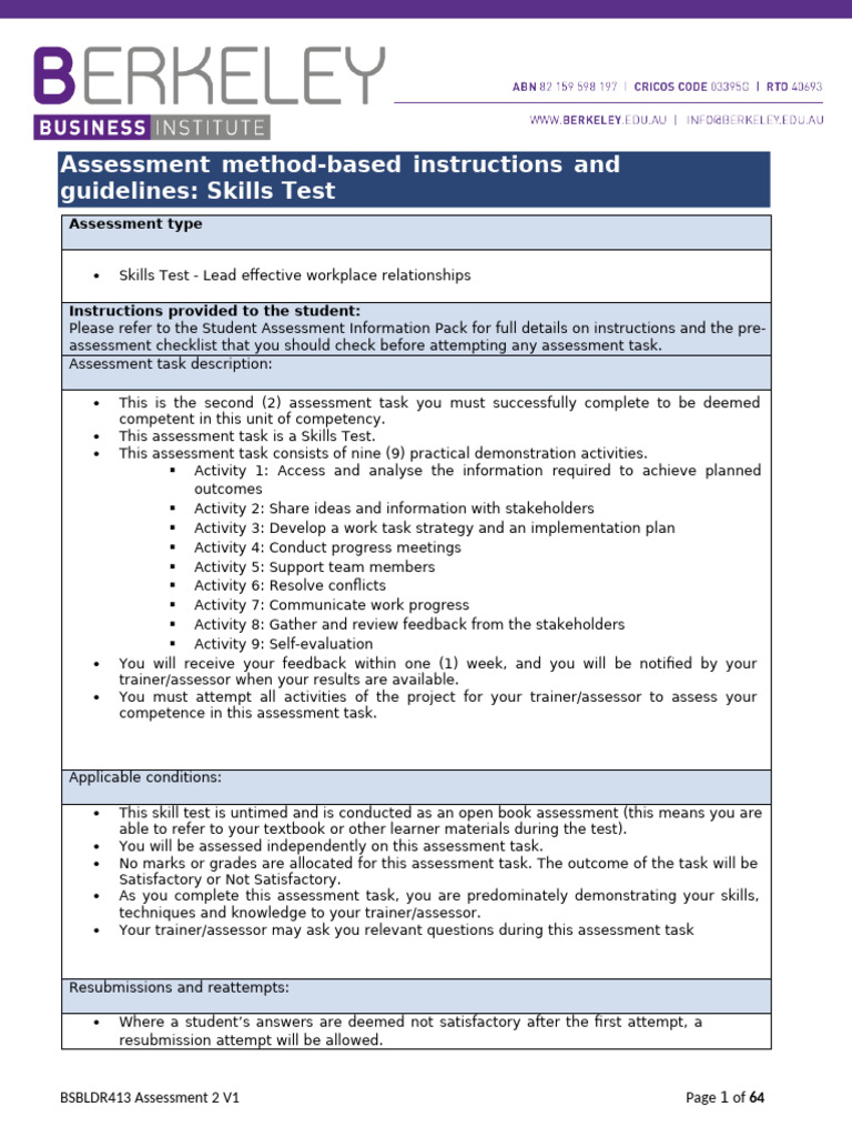 BSBLDR413 Skills Test Overview | PDF | Collaboration | Marketing Strategy