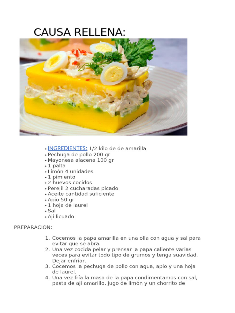 Receta de Causa Rellena para Niños | PDF | Mayonesa | Cocina