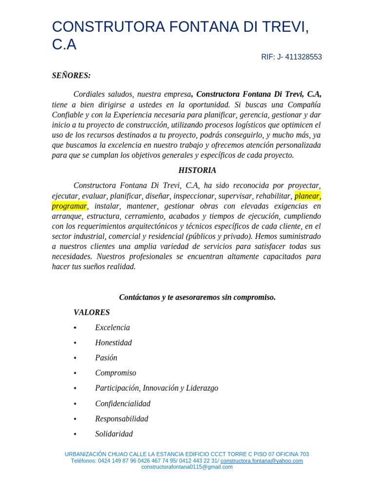 Portafolio de Servicios Constructora Fontana | PDF | Ingenieria Eléctrica