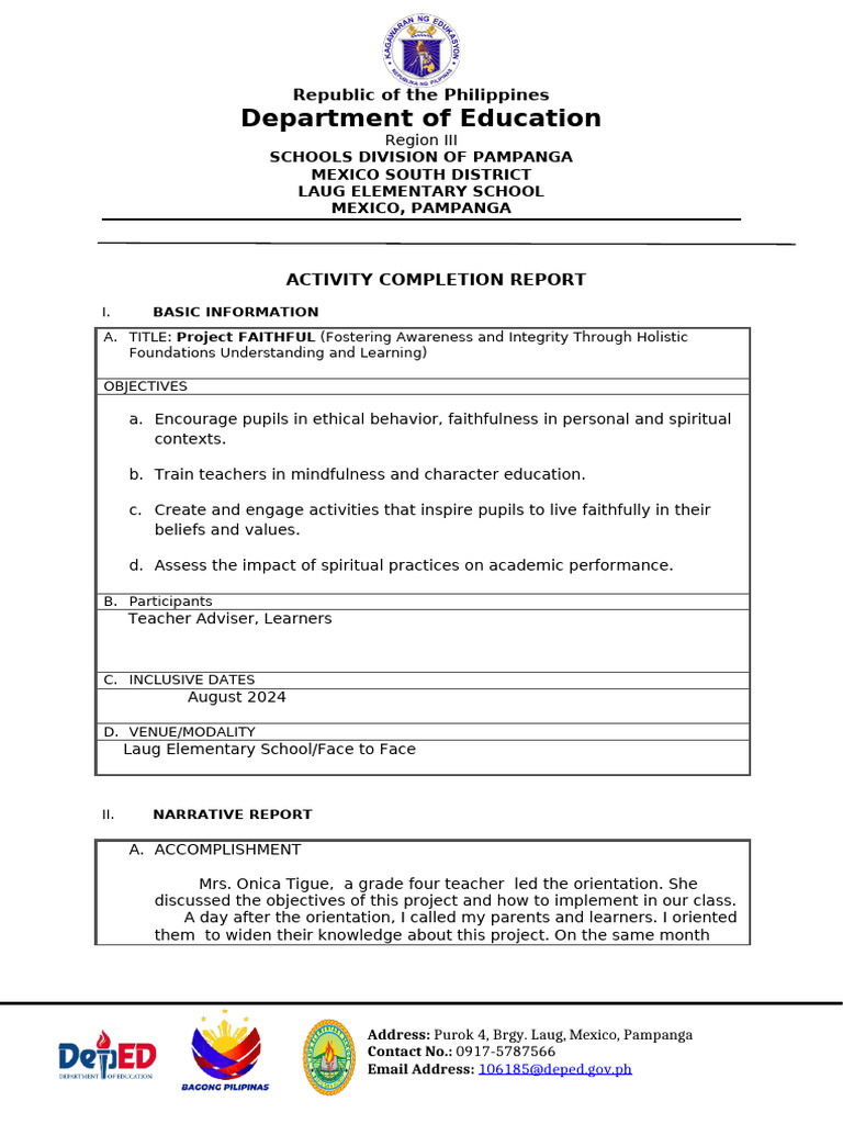 Project FAITHFUL Activity Report | PDF | Teachers | Learning