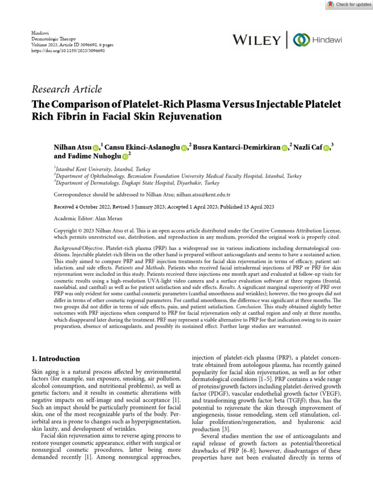 (2023) The Comparison of Platelet Rich Plasma Versus Injectable ...