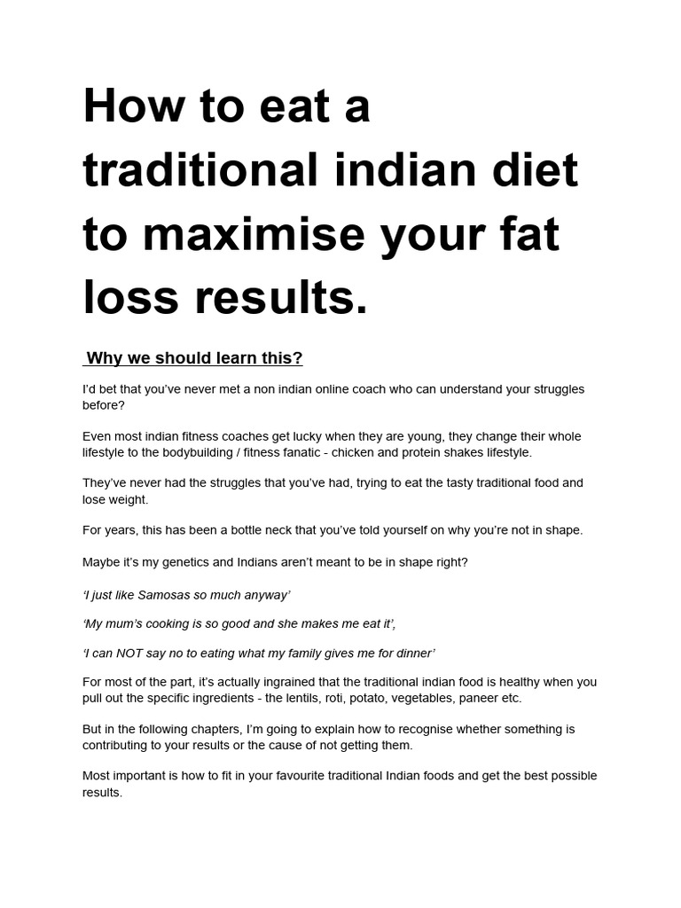 How to eat a traditional indian diet to maximise your results..doc ...