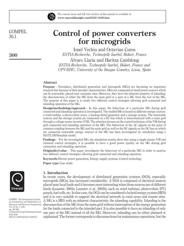Control Strategies for Islanded Microgrids | PDF | Power Inverter ...